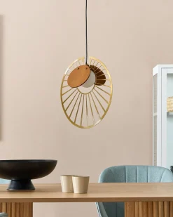 Candeeiro Suspenso Em Metal Dourado E Castanho Claro Bargo