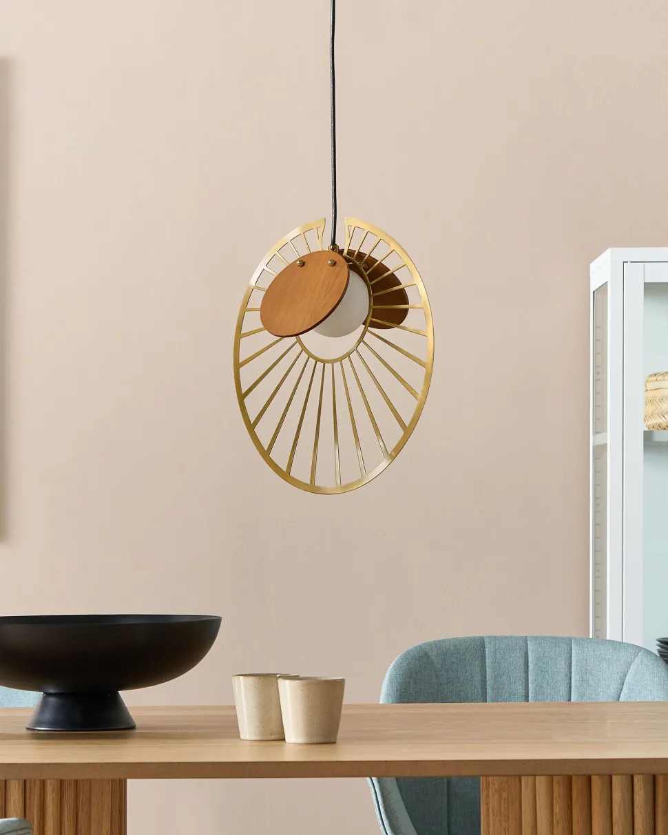 Candeeiro Suspenso Em Metal Dourado E Castanho Claro Bargo