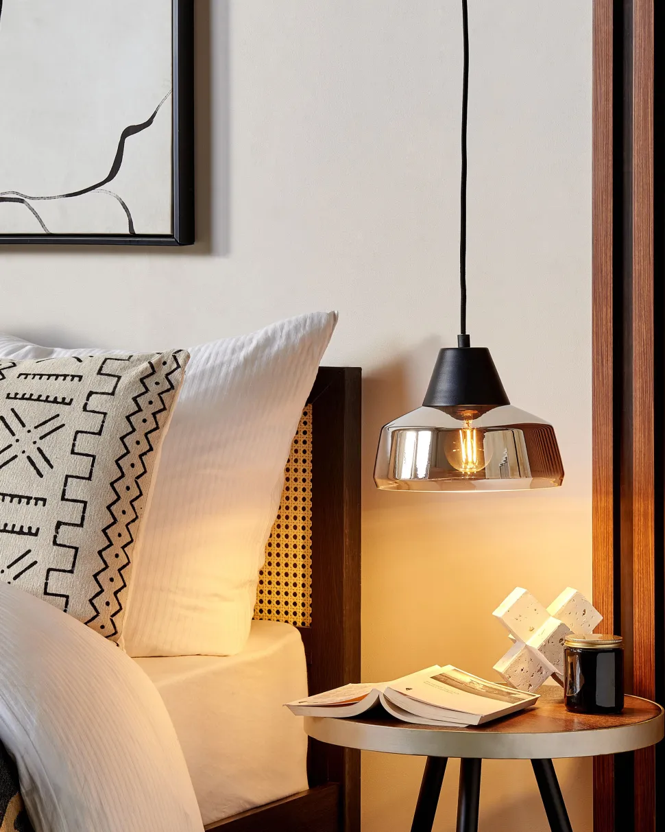 Candeeiro Suspenso Em Vidro Preto E Dourado Talparo