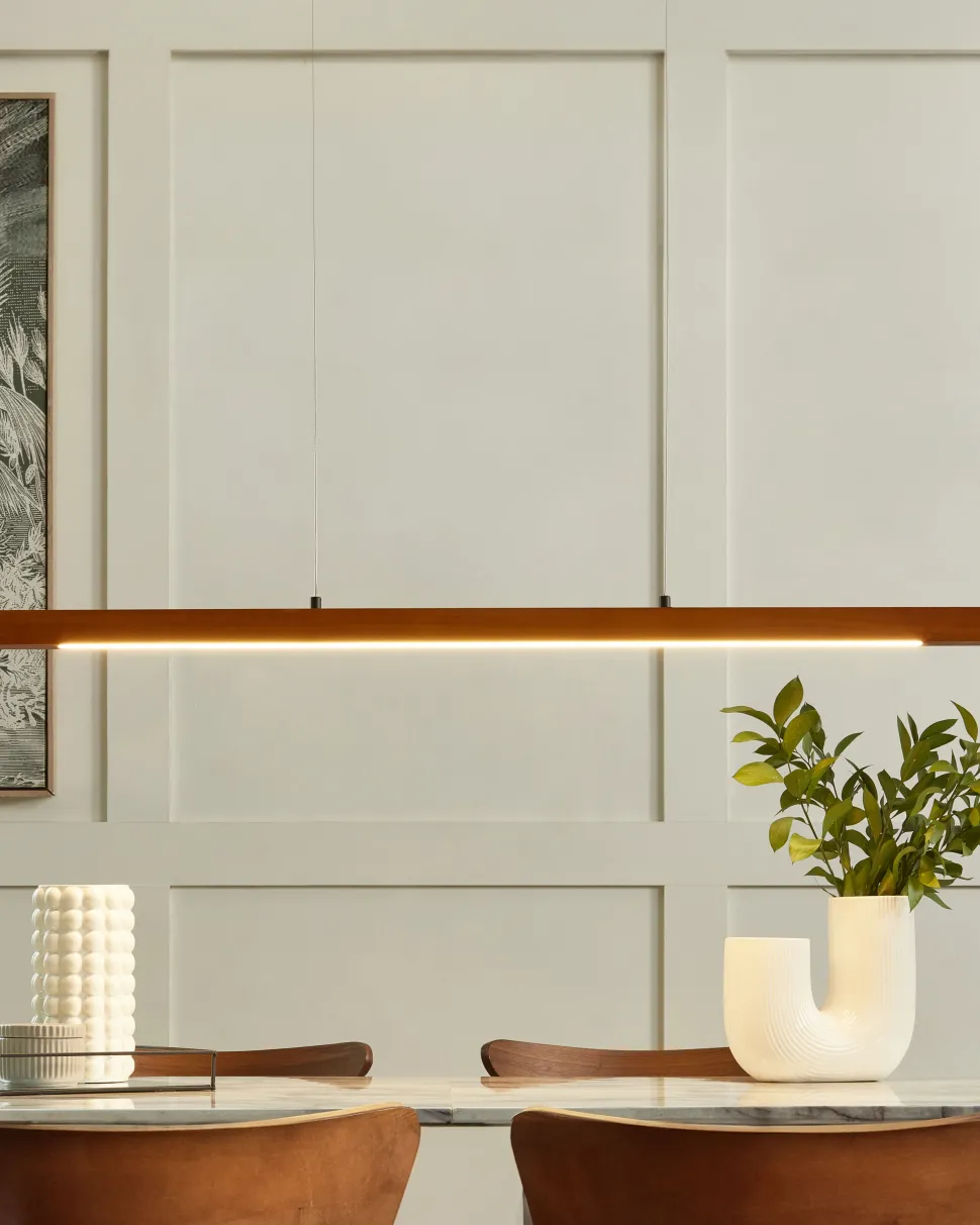 Candeeiro Suspenso Led Com Escurecimento Em Madeira Escura Stewarts