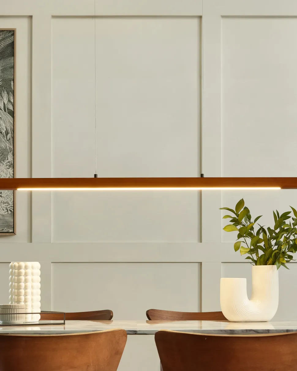 Candeeiro Suspenso Led Em Madeira Escura Stewarts