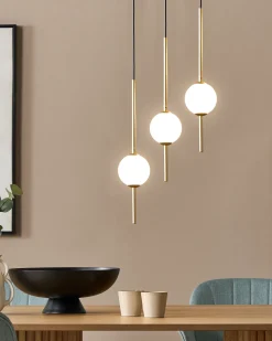 Candeeiro Suspenso Para 3 Lampadas Led Em Metal Dourado Shannon