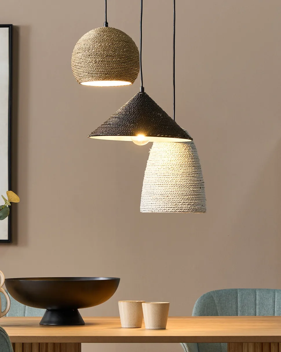 Candeeiro Suspenso Para 3 Lampadas Em Palha Multicolor Endrick