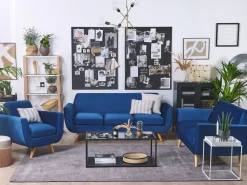 Capa Para Sofa De 3 Lugares De Veludo Azul Bernes