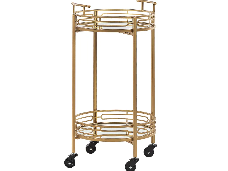 Carrinho De Bebidas Em Dourado Com Topo Espelhado Farley