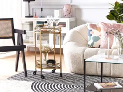 Carrinho De Bebidas Em Dourado Com Topo Espelhado Farley