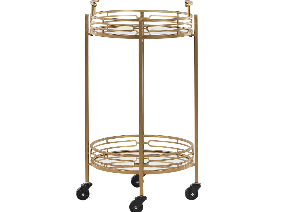 Carrinho De Bebidas Em Dourado Com Topo Espelhado Farley