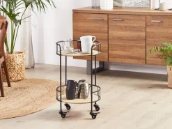 Carrinho De Cozinha Em Madeira Clara E Metal Preto Hiko