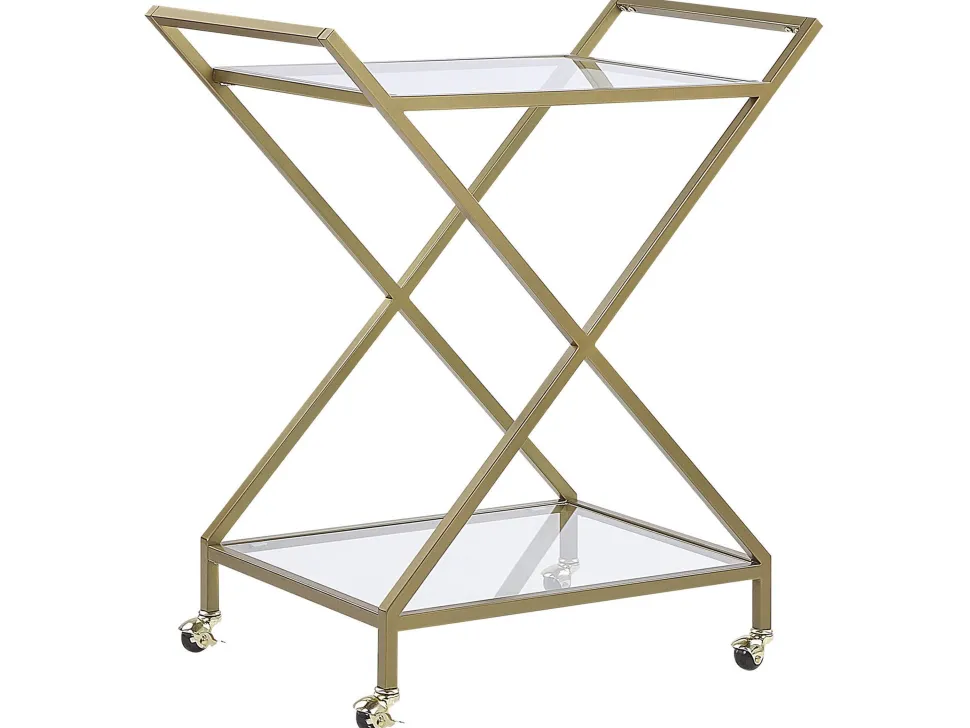 Carrinho De Cozinha Em Metal Dourado Com Tampo De Vidro Ivera