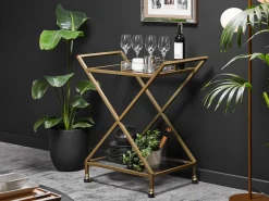 Carrinho De Cozinha Em Metal Dourado Com Tampo De Vidro Ivera