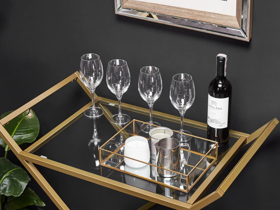 Carrinho De Cozinha Em Metal Dourado Com Tampo De Vidro Ivera