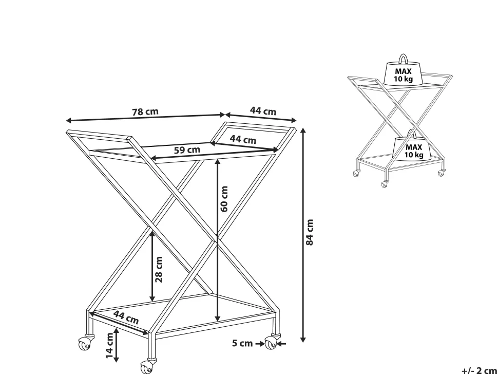 Carrinho De Cozinha Em Metal Dourado Com Tampo De Vidro Ivera