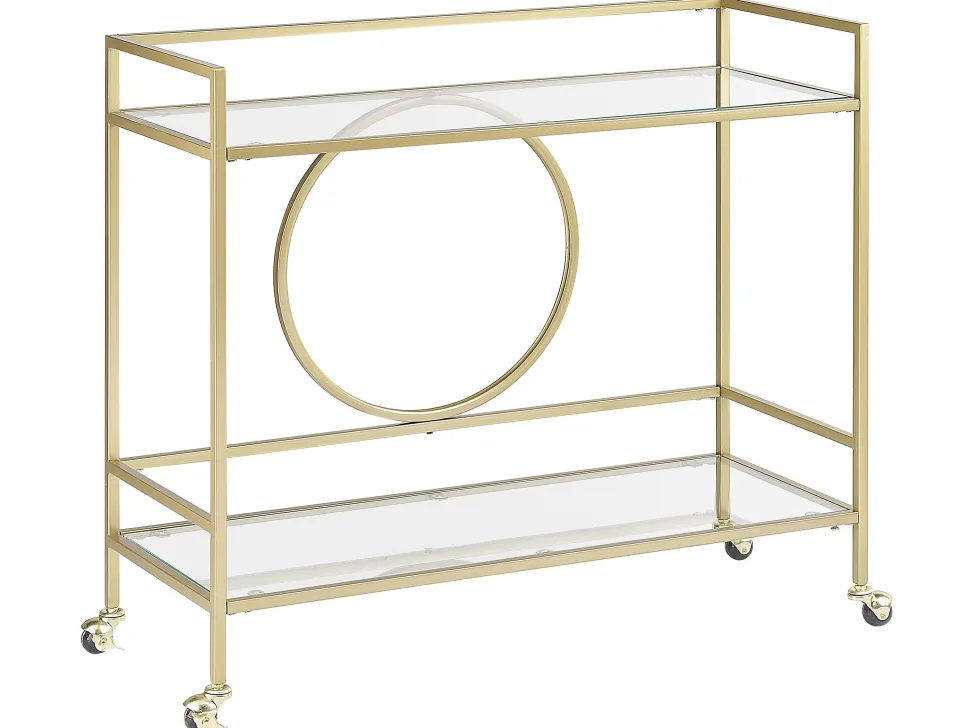 Carrinho De Cozinha Em Metal Dourado Com Tampo De Vidro Kerry