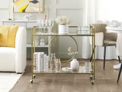 Carrinho De Cozinha Em Metal Dourado Com Tampo De Vidro Kerry