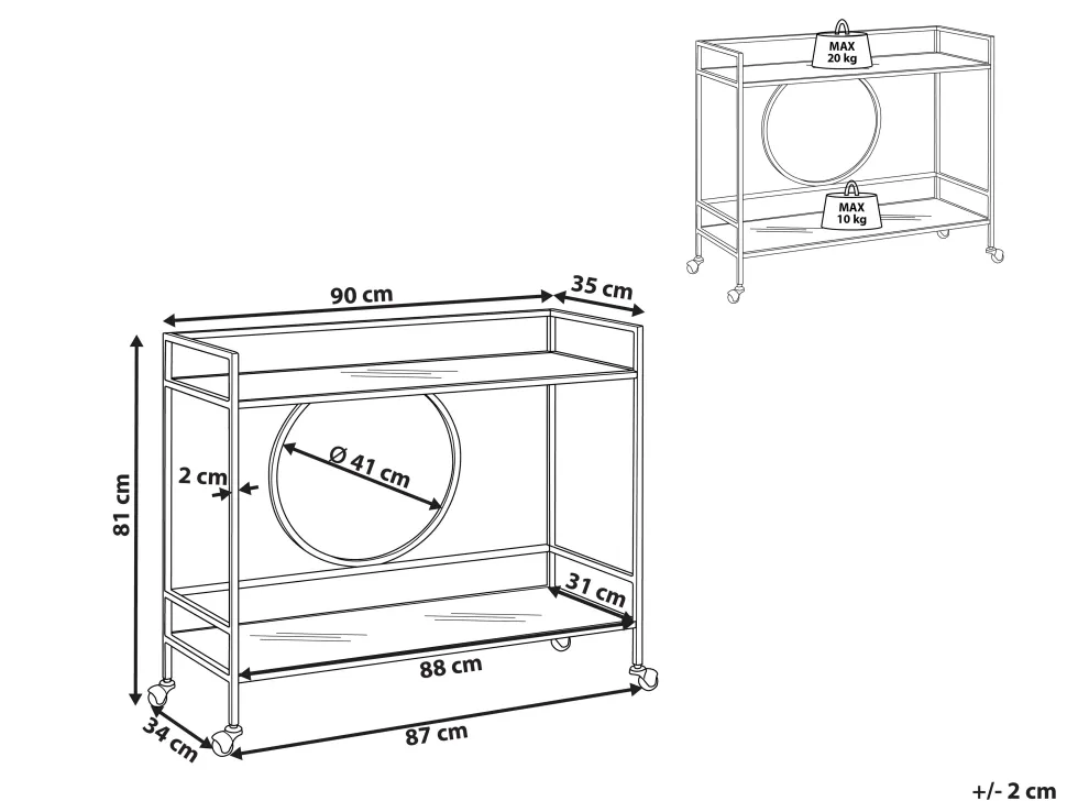 Carrinho De Cozinha Em Metal Dourado Com Tampo De Vidro Kerry