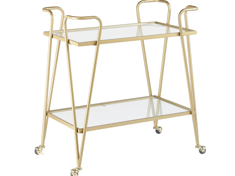 Carrinho De Cozinha Em Metal Dourado Com Tampo De Vidro Noti