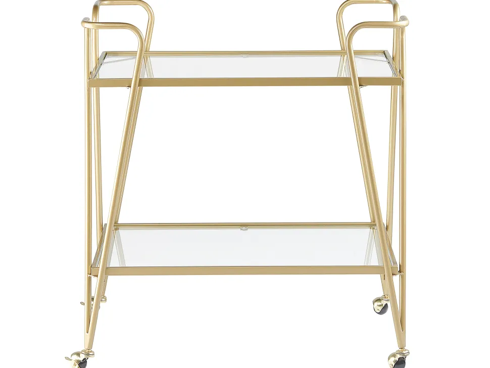 Carrinho De Cozinha Em Metal Dourado Com Tampo De Vidro Noti
