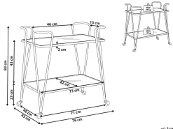 Carrinho De Cozinha Em Metal Dourado Com Tampo De Vidro Noti