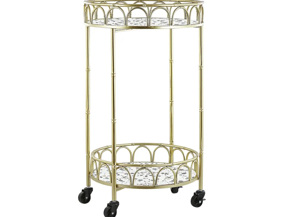 Carrinho De Cozinha Em Metal Dourado Com Efeito Marmorite Shafter