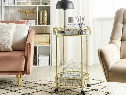 Carrinho De Cozinha Em Metal Dourado Com Efeito Marmorite Shafter