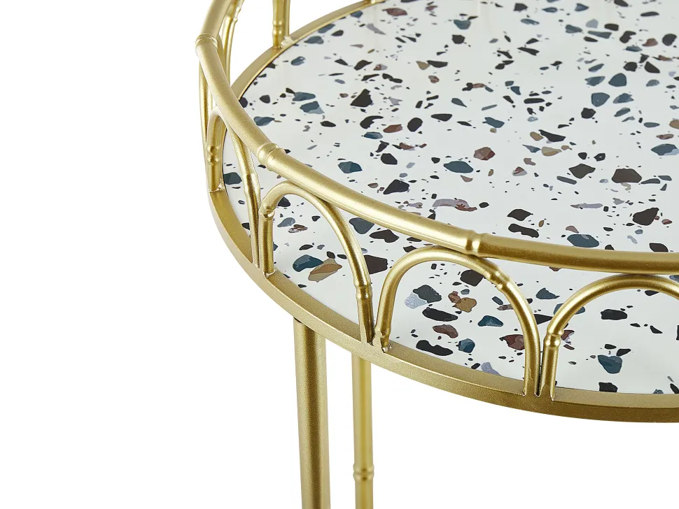 Carrinho De Cozinha Em Metal Dourado Com Efeito Marmorite Shafter