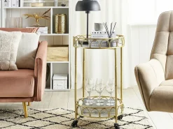 Carrinho De Cozinha Em Metal Dourado Com Efeito Marmore Shafter