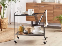 Carrinho De Cozinha Em Vidro E Metal Preto Alamo