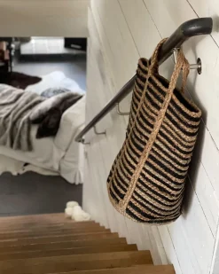 Cesto Em Juta Natural Creme E Preta Jhansi