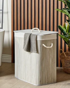 Cesto Em Madeira De Bambu Cinzenta 60 Cm Kandy