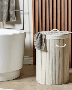 Cesto Em Madeira De Bambu Cinzenta 60 Cm Sannar