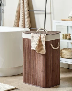 Cesto Em Madeira De Bambu Castanha Escura E Branca 60 Cm Komari