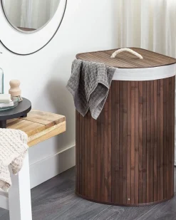 Cesto Em Madeira De Bambu Castanha Escura E Branca 60 Cm Matara