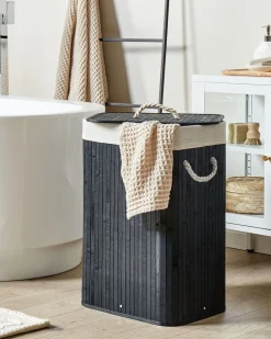 Cesto Em Madeira De Bambu Preta E Branca 60 Cm Komari