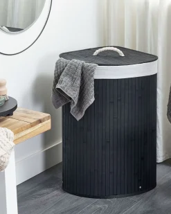 Cesto Em Madeira De Bambu Preta E Branca 60 Cm Matara