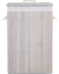 Cesto Em Madeira De Bambu Cinzenta Clara E Branca 60 Cm Komari