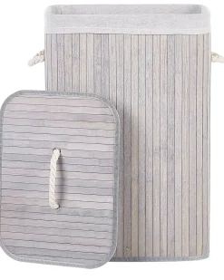 Cesto Em Madeira De Bambu Cinzenta Clara E Branca 60 Cm Komari