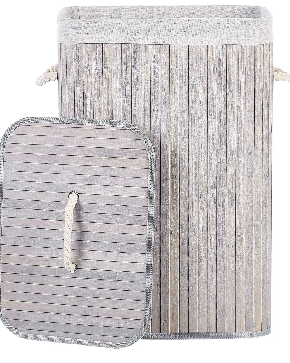 Cesto Em Madeira De Bambu Cinzenta Clara E Branca 60 Cm Komari