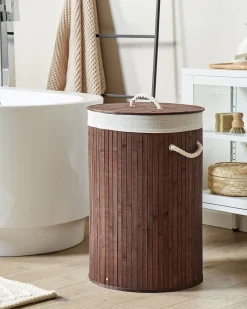 Cesto Em Madeira Escura De Bambu 60 Cm Sannar