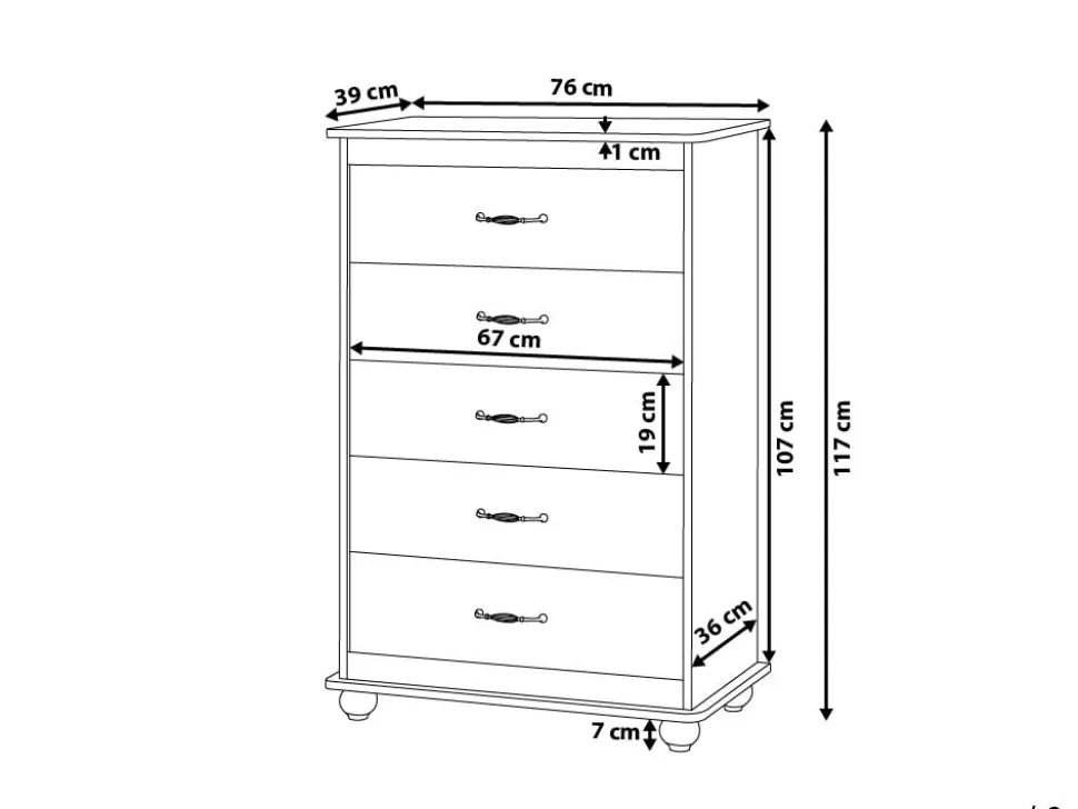 Comoda Com 5 Gavetas Branca Sharon