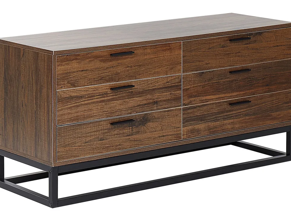 Comoda Com 6 Gavetas Cor De Madeira Escura Delta