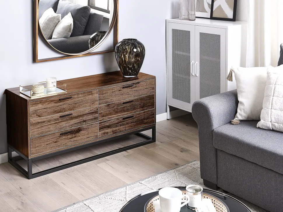 Comoda Com 6 Gavetas Cor De Madeira Escura Delta