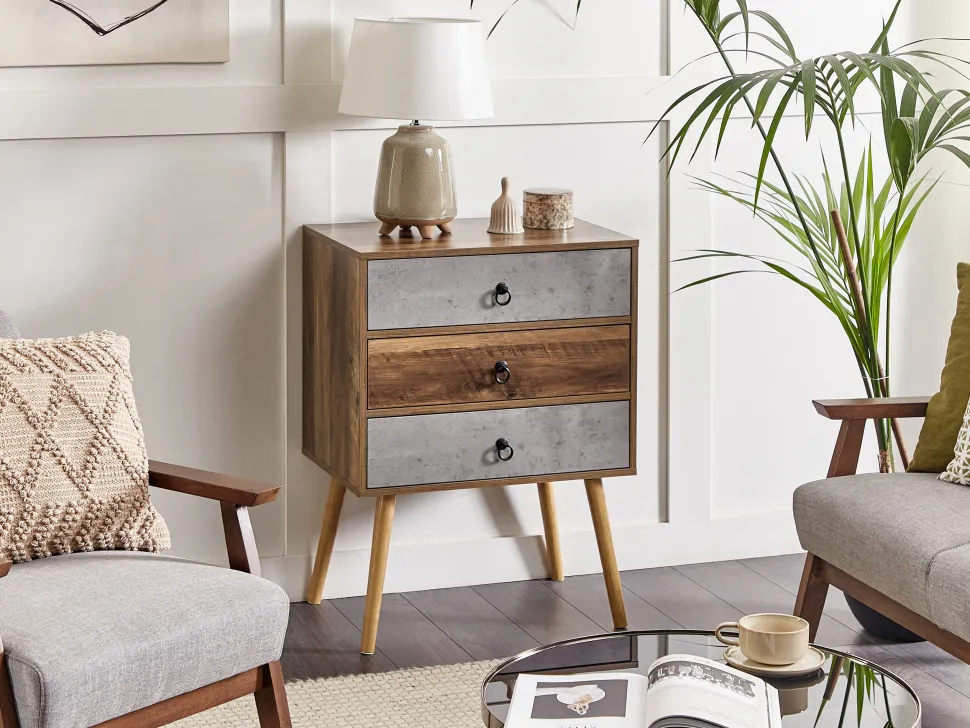 Comoda Com 3 Gavetas Cor De Madeira Escura E Cinzenta Batley