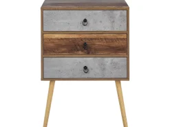 Comoda Com 3 Gavetas Cor De Madeira Escura E Cinzenta Batley