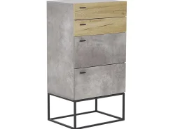 Comoda Com 4 Gavetas Em Efeito De Concreto E Cor De Madeira Clara Acra