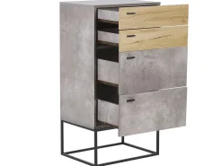 Comoda Com 4 Gavetas Em Efeito De Concreto E Cor De Madeira Clara Acra