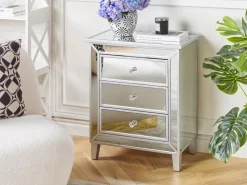 Comoda Com 3 Gavetas Em Efeito Espelhado Prateado Breves