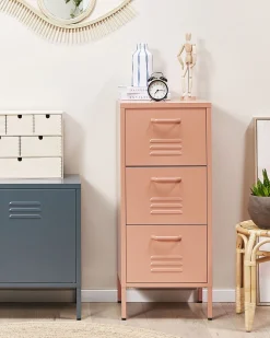 Comoda Com 3 Gavetas Em Metal Rosa Pessego Wostok
