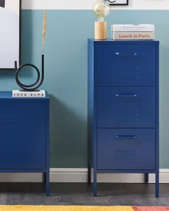 Comoda Com 3 Gavetas Em Metal Azul Marinho Wostok