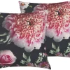 Conjunto 2 Almofadas Decorativas Com Flores Pretas E Rosa 45 X 45 Cm Hedera