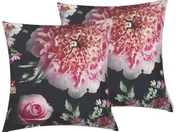 Conjunto 2 Almofadas Decorativas Com Flores Pretas E Rosa 45 X 45 Cm Hedera